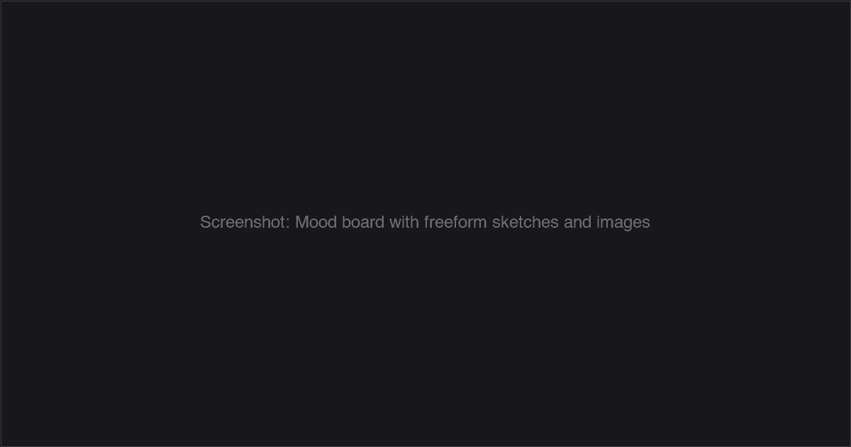 Mood board with freeform sketches and images on infinite canvas